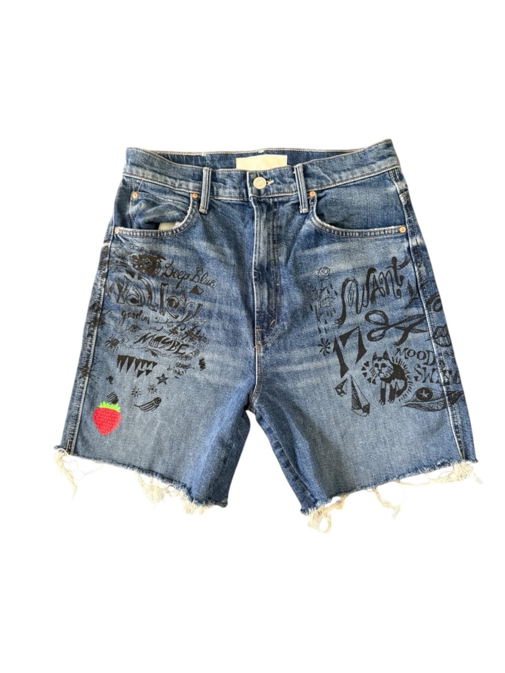 MOTHER High Waisted Smokin' Short Fray- 28- Strawberry/Grafitti, 6.5" Inseam
